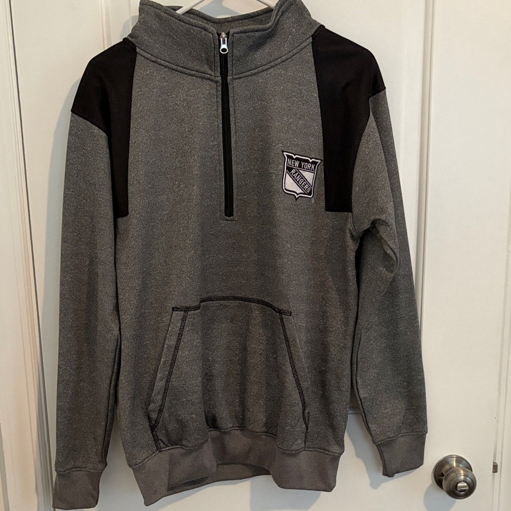 Gray and Black New York Rangers Men's Quarter Zip Pullover